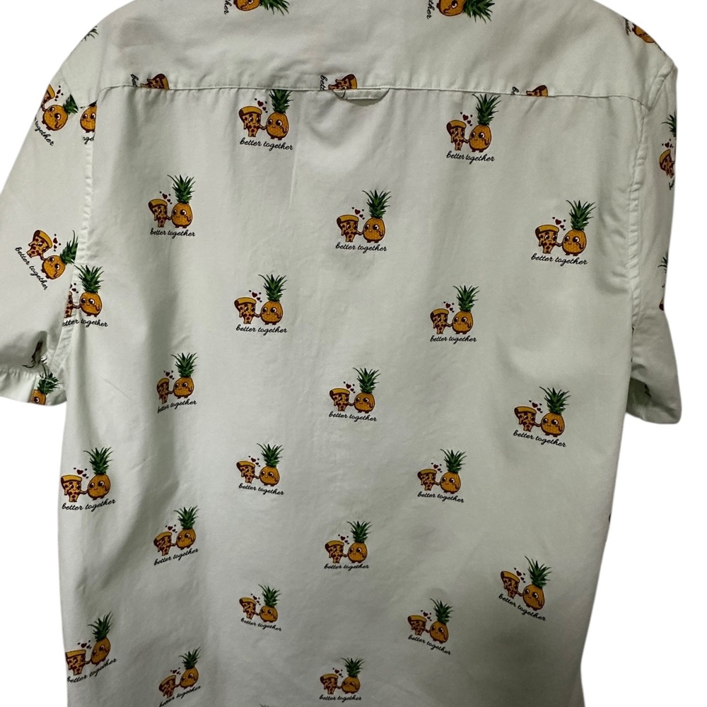 DF Men's Novelty Print‎ Button Down Short Sleeve Shirt Pineapple Pizza
